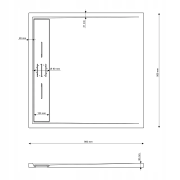 Rysunek techniczny i wymiary: BRODZIK PRYSZNICOWY KWADRATOWY 90 x 90 CM SZARY VIVA Granitan