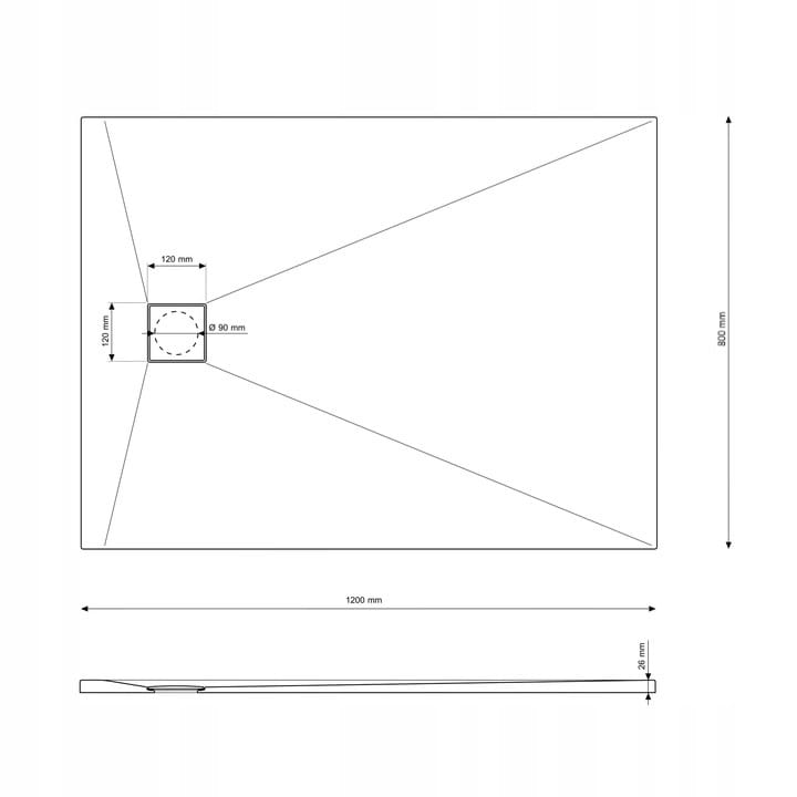 BRODZIK PRYSZNICOWY KWADRATOWY 120 x 80 CM SZARY SMC KOMPOZYT TEJA Granitan – aranżacja / widok z boku