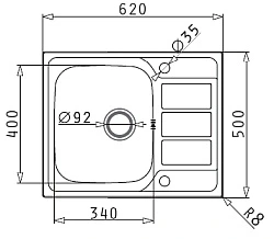 Zlewozmywak jednokomorowy Pyramis Athena stal (62x50) len Inox Granitan – ujęcie z bliska / detal