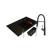 Pyramis zlew granitowy CAMEA (79x50) prawy BLACK EDITION+ Bateria FLEXOS Granitan