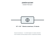 Rysunek techniczny i wymiary: ZAWÓR KĄTOWY DO PODŁĄCZENIA PRALKI ZMYWARKI MOSIĘŻNY KUCHENNY 1/2 x 3/4 Granitan