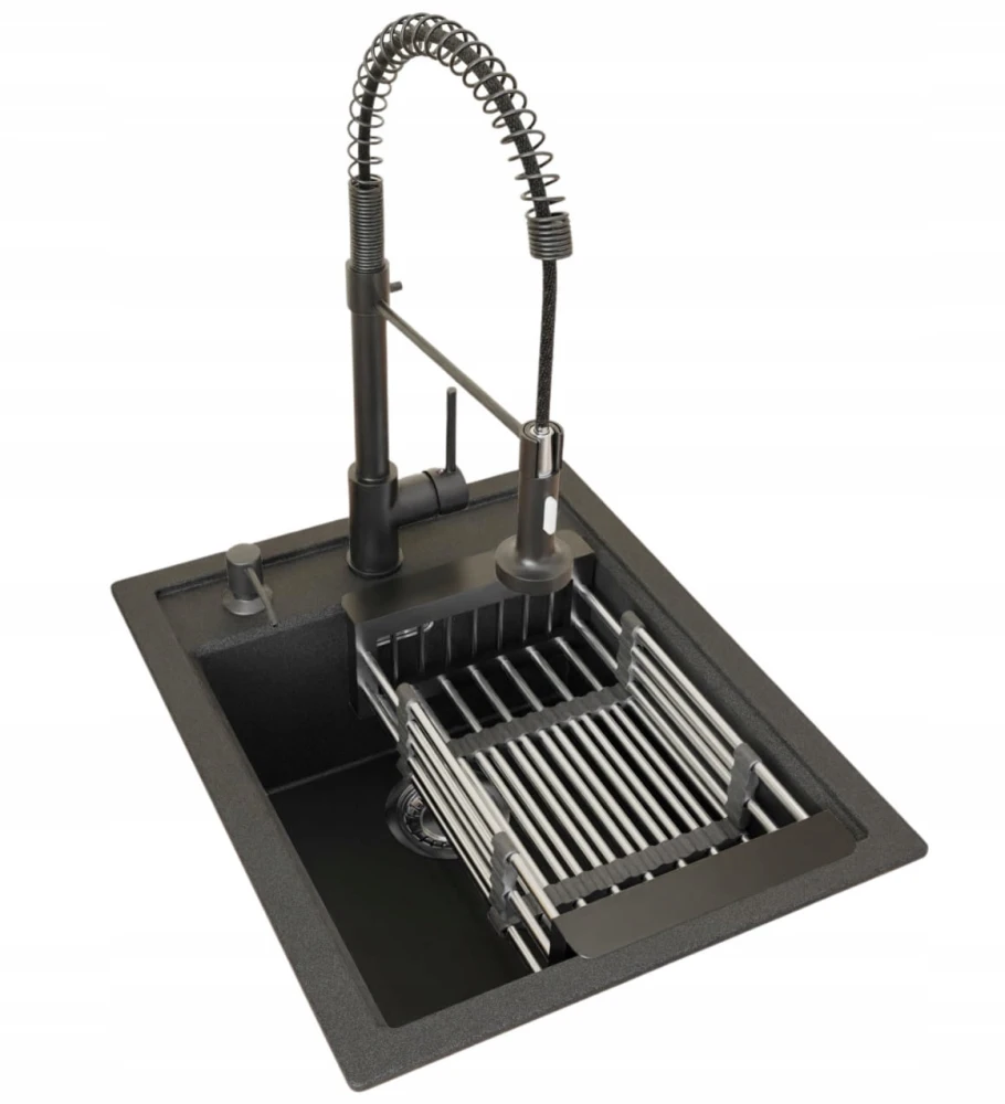 GRANITAN Franke Sirius Sid 610 - 40 czarny onyx kwarc bateria Spiral Retro – elementy zestawu i akcesoria