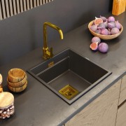 Bateria kuchenna złota STEEL Granitan – ujęcie z bliska / detal