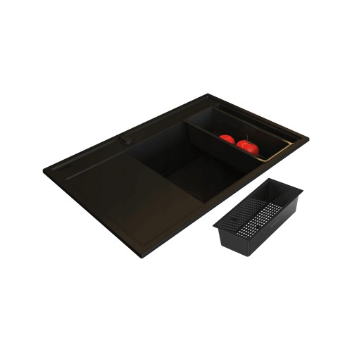 Zlew granitowy PYRAMIS CAMEA 79x50 Volcano czarny mat prawy + gratis Granitan