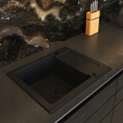 Zlewozmywak granitowy z ociekaczem Pyramis Mido 62x50 VOLCANO czarny mat Granitan – zdjęcie 6