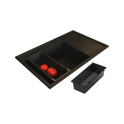 Zlew granitowy PYRAMIS CAMEA 79x50 Volcano czarny mat lewy + gratis Granitan