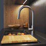 Bateria kuchenna wyciągana wylewka inox kran stalowy LOSETO Granitan – ujęcie z bliska / detal
