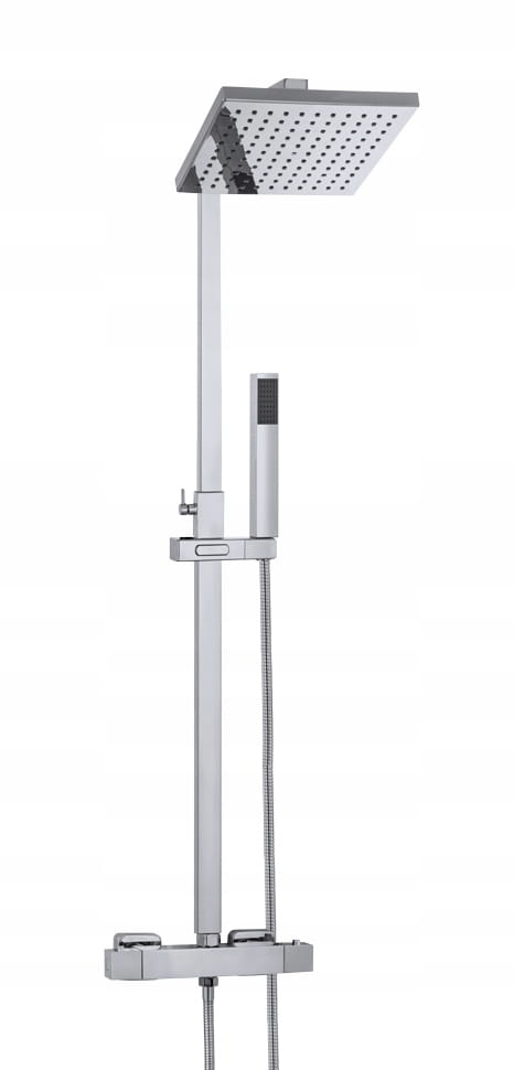 Bateria prysznicowa termostatyczna deszczownica cube slim chrom Granitan – elementy zestawu i akcesoria