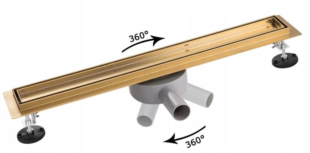 ODPŁYW LINIOWY 70 CM OBROTOWY SYFON 360 ZŁOTY Granitan – ujęcie z bliska / detal