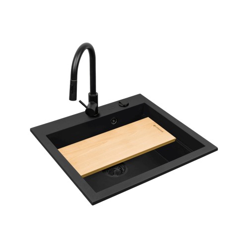 Pyramis zlew granitowy Siros 57x51,5 BLACK EDITION zlew / bateria / syfon Granitan