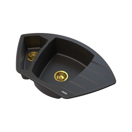 Czarny zlewozmywak granitowy z drobinkami złotego COMPACT Granitan