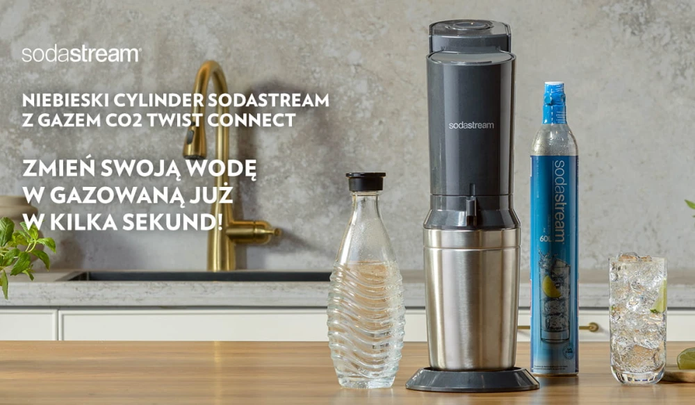 Sodastream cylinder niebieski Granitan – ujęcie z bliska / detal