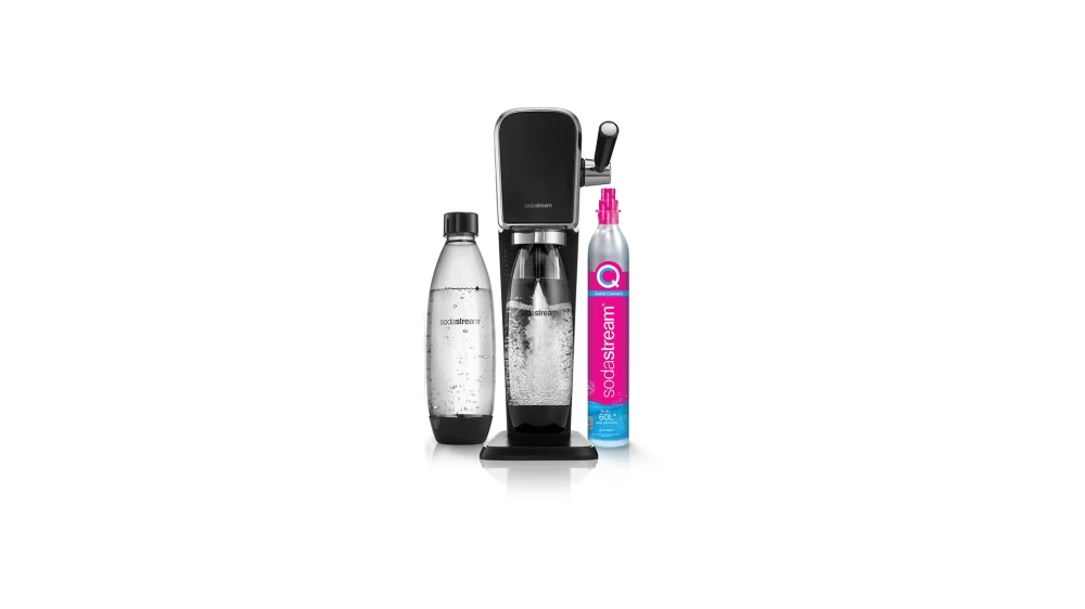 Saturator do wody gazowanej SodaStream ART - Czarny zestaw + butelka Granitan – aranżacja / widok z boku