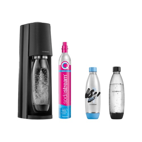 Saturator do wody gazowanej SodaStream Terra - Czarny zestaw + 2 butelki Granitan