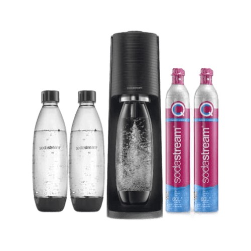 Saturator do wody gazowanej SodaStream Terra - Czarny zestaw + 2 butelki + 2 naboje CO2 Granitan