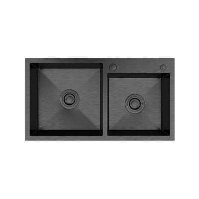 Zlewozmywak stalowy 2 komory 78x45 cm czarny dozownik syfon