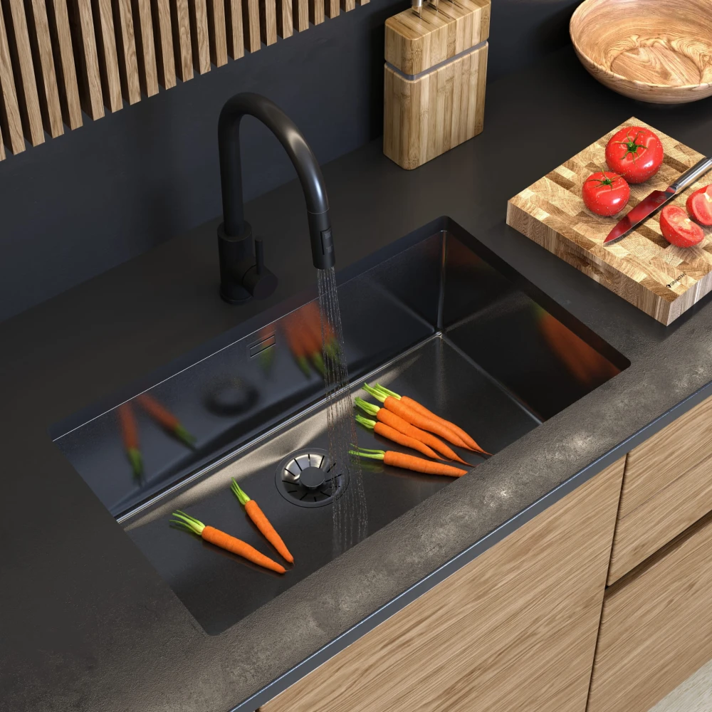 Zlewozmywak stalowy jednokomorowy czarny grafitowy SILVO75 zlew kuchenny syfon LUX Granitan – archiwalne 8