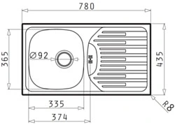 Zlewozmywak jednokomorowy Pyramis ET 78 FORK (78x43,5)-92 mm gładki Granitan – ujęcie z bliska / detal