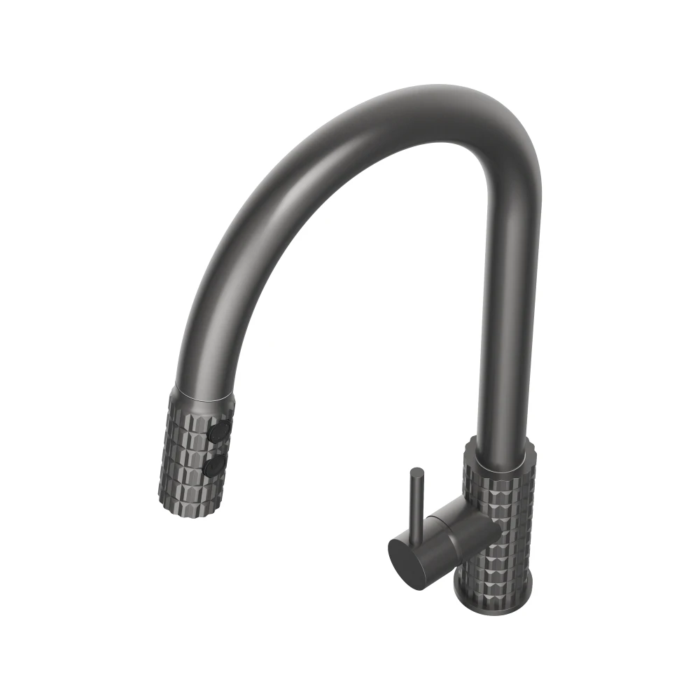Bateria kuchenna z wyciąganą wylewką kran SNAKE PRO gun grey stojący do kuchni Granitan