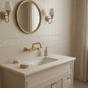 Bateria umywalkowa łazienkowa ścienna obrotowa retro złoto szczotkowane Granitan – aranżacja / widok z boku
