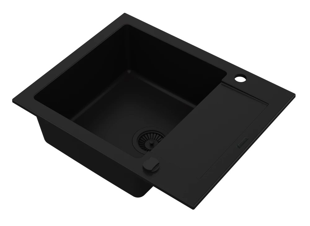 Pyramis Zlew Granitowy MIDO (62x50) 1B1D Black Edition + Bateria FLEXOS Granitan – aranżacja / widok z boku