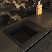 Pyramis Zlew Granitowy MIDO (62x50) 1B1D Black Edition + Bateria FLEXOS Granitan – zdjęcie 5