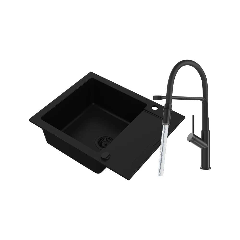 Pyramis Zlew Granitowy MIDO (62x50) 1B1D Black Edition + Bateria FLEXOS Granitan – zdjęcie 11