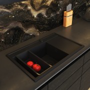 Zlew Granitowy PYRAMIS CAMEA (79x50) LEWY Black Edition + Bateria FLEXOS Granitan – zdjęcie 5