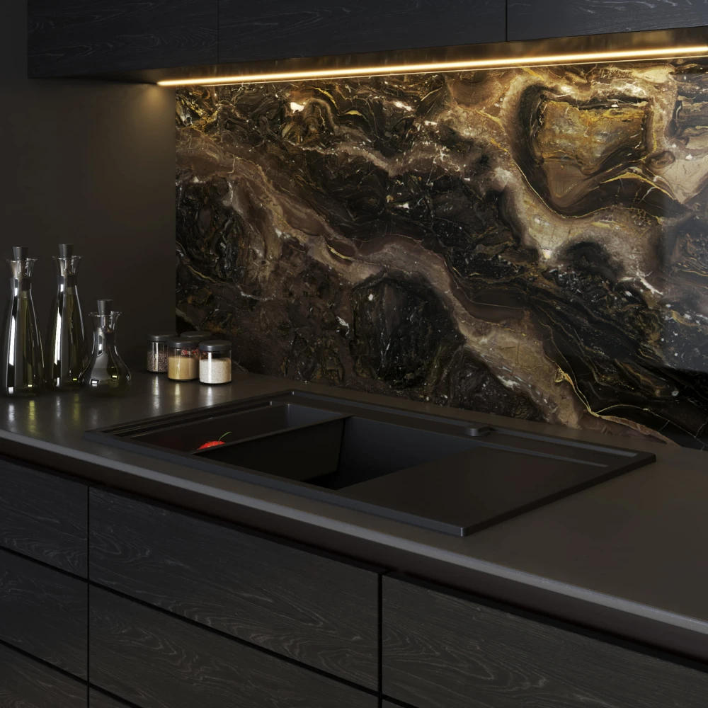 Zlew Granitowy PYRAMIS CAMEA (79x50) LEWY Black Edition + Bateria FLEXOS Granitan – zdjęcie 6