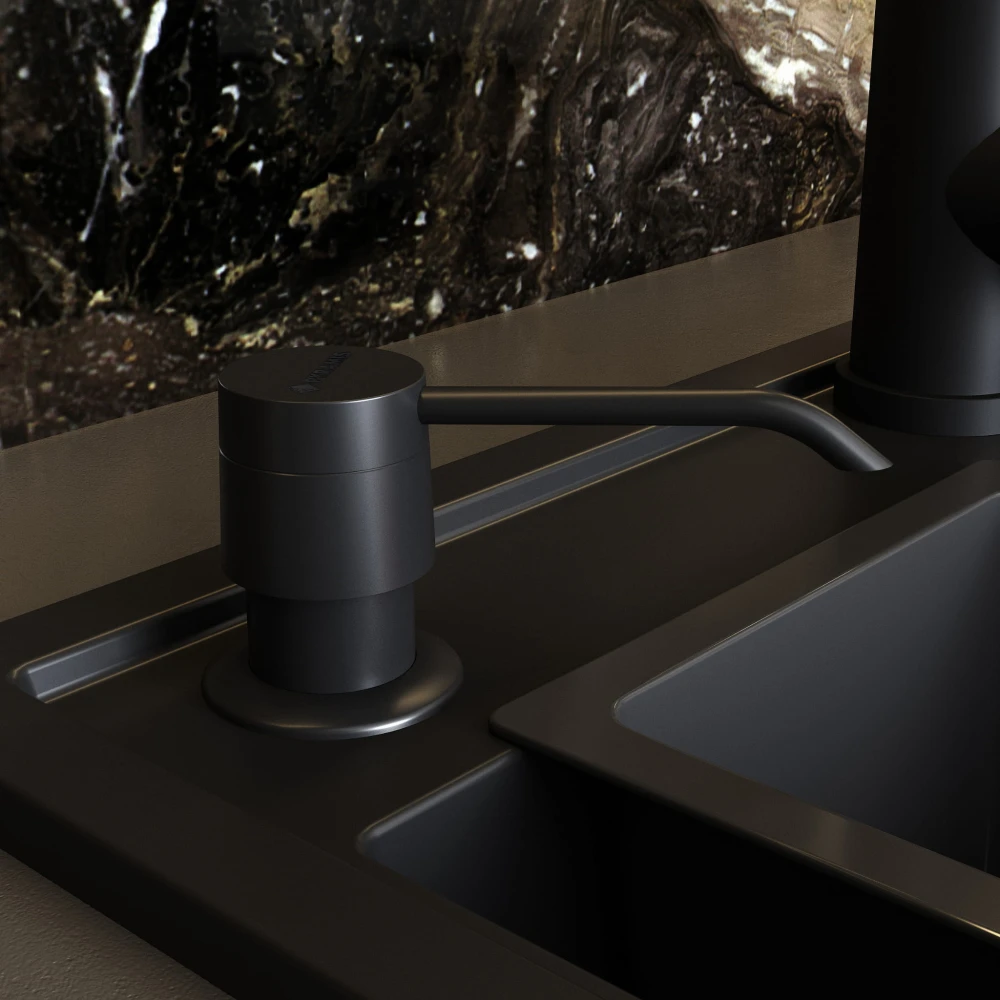 Zlew Granitowy PYRAMIS CAMEA (79x50) LEWY Black Edition + Bateria FLEXOS Granitan – zdjęcie 7