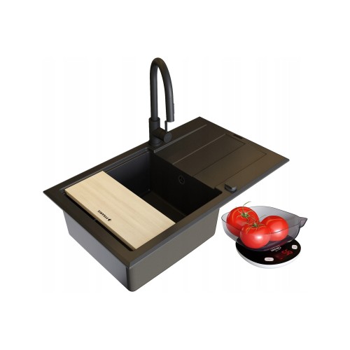 Pyramis zlew granitowy Sparta Plus LUX BLACK EDITION zlew / bateria / syfon + gratis Granitan