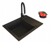 Pyramis zlew granitowy MIDO 62x50 BLACK EDITION zlew / bateria / syfon + gratis Granitan – ujęcie z bliska / detal