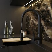 Pyramis zlew granitowy Camea Prawy BLACK EDITION zlew/ bateria / dozownik / syfon / wkładka ociekowa + gratis Granitan – zdjęcie 9