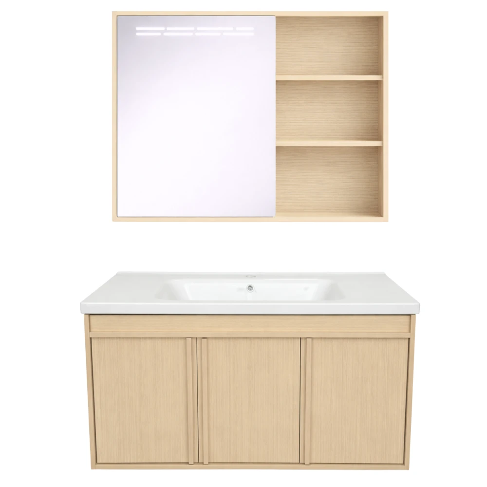 Szafka łazienkowa zestaw umywalka lustro wisząca nowoczesna lucy light 100x47 premium Granitan – ujęcie z bliska / detal