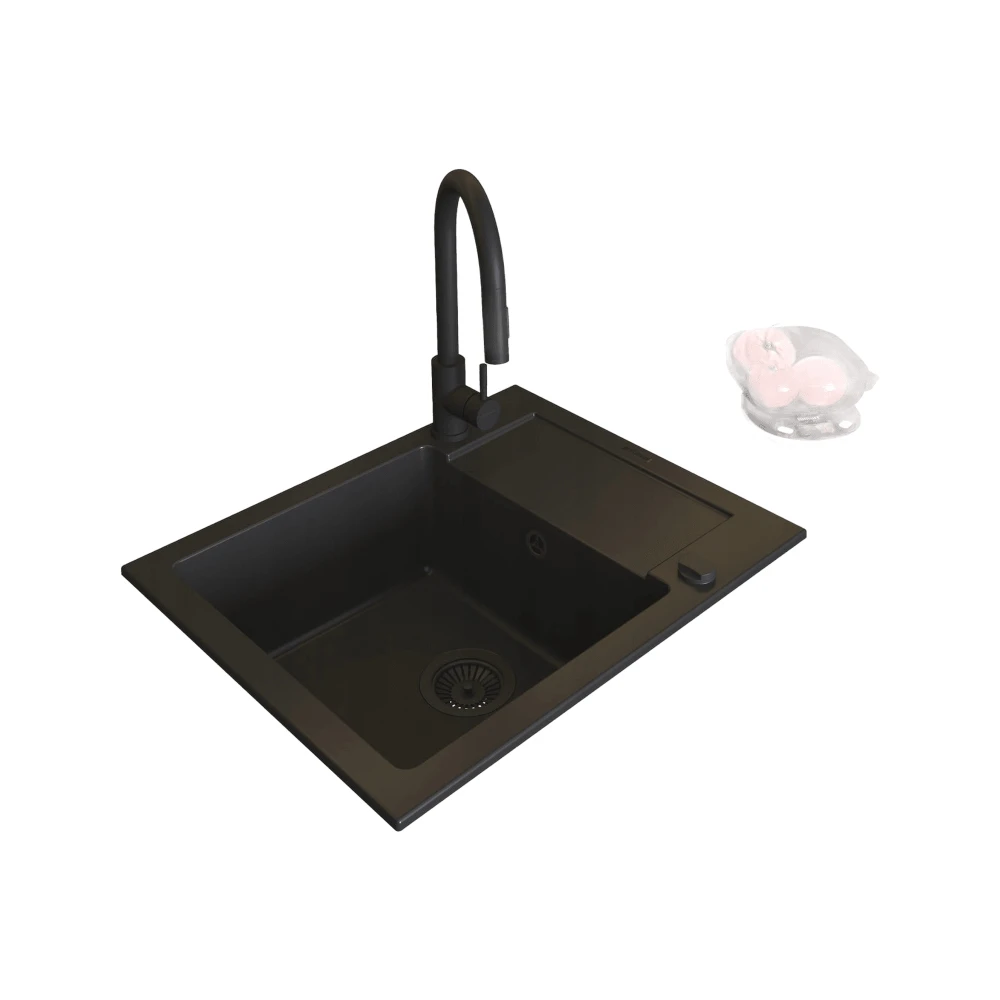 Pyramis zlew granitowy MIDO 62x50 BLACK EDITION zlew / bateria / syfon + gratis Granitan – zdjęcie 10