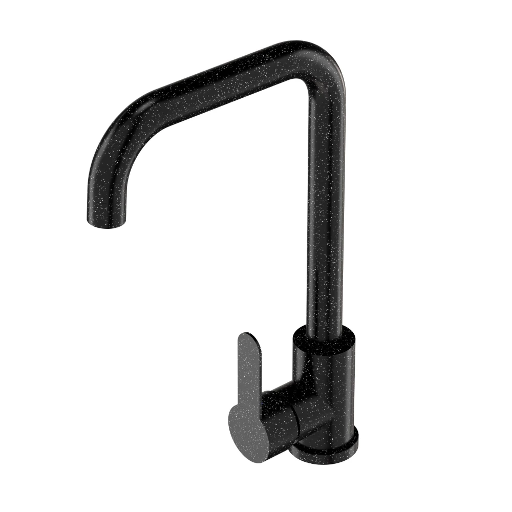 STEEL granit bateria kuchenna czarna nakrapiana Granitan – aranżacja / widok z boku