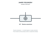 Rysunek techniczny i wymiary: Zawór ceramiczny do pralki zmywarki 3-drożny kulowy 3/4'' Granitan