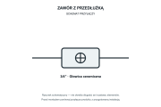 Rysunek techniczny i wymiary: Zawór ceramiczny 3/4" do pralki zmywarki z przedłużką Granitan