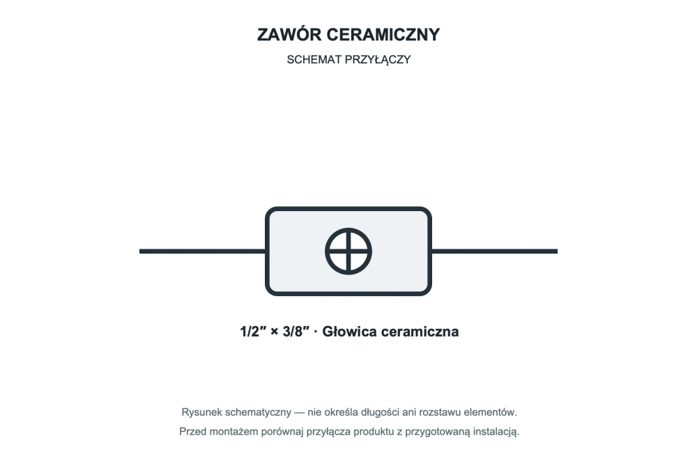 Rysunek techniczny i wymiary: Zawór ceramiczny 1/2x3/8" do baterii kranu Granitan