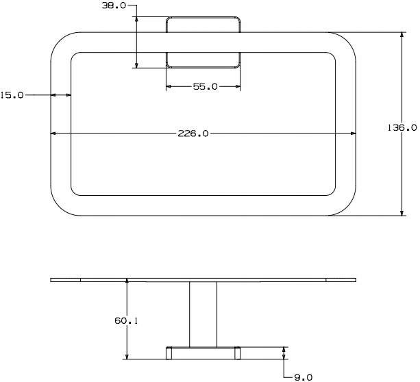 Rysunek techniczny i wymiary: Uchwyt na ręcznik kwadratowy złoty Granitan