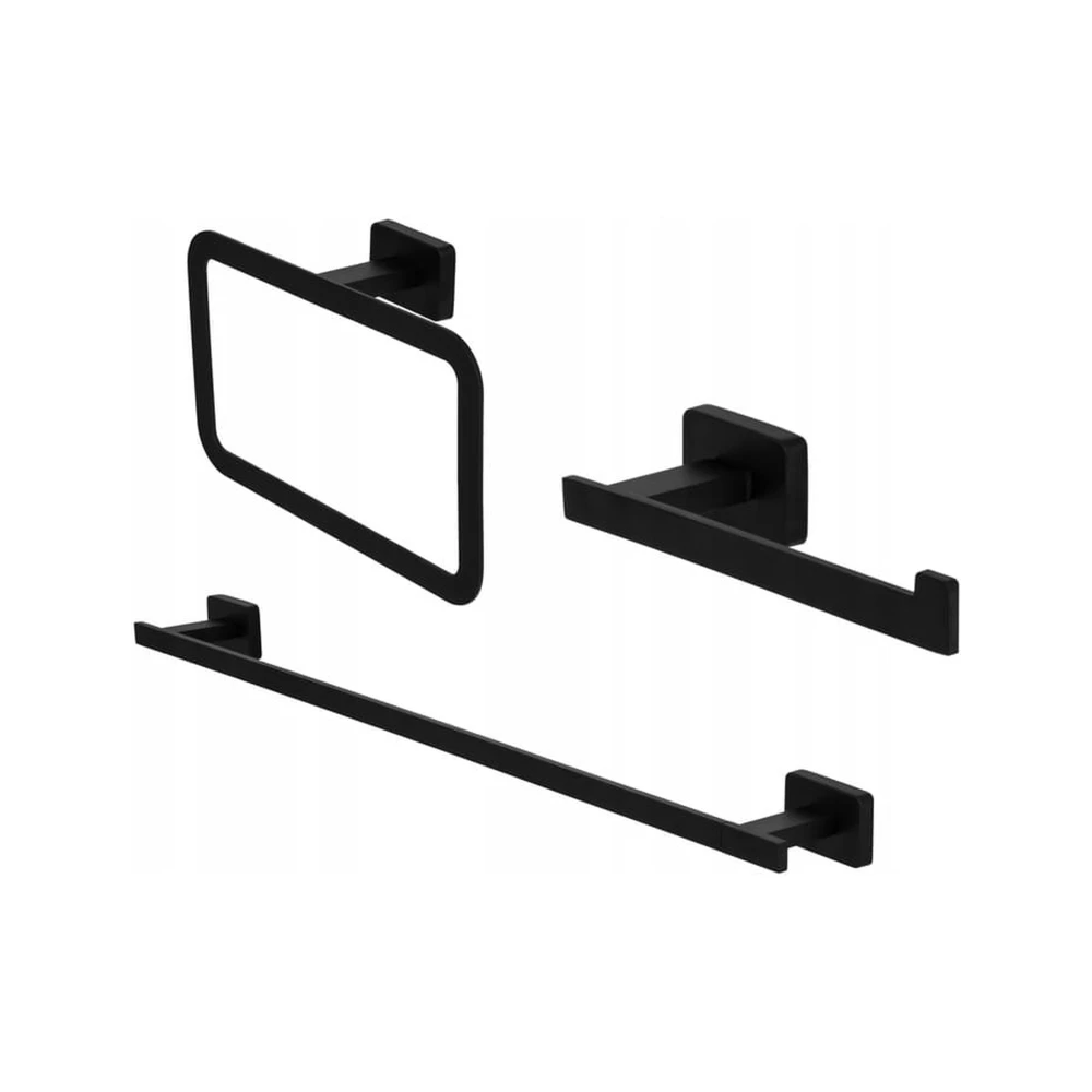 Zestaw łazienkowy czarny: uchwyt na ręcznik + uchwyt na papier + drążek na ręcznik Granitan