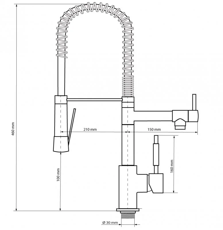 Rysunek techniczny i wymiary: Bateria kuchenna SPIRAL DUO SREBRNA Dwukranowa CHROM Granitan