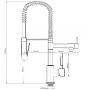 Rysunek techniczny i wymiary: Bateria kuchenna SPIRAL DUO SREBRNA Dwukranowa CHROM Granitan