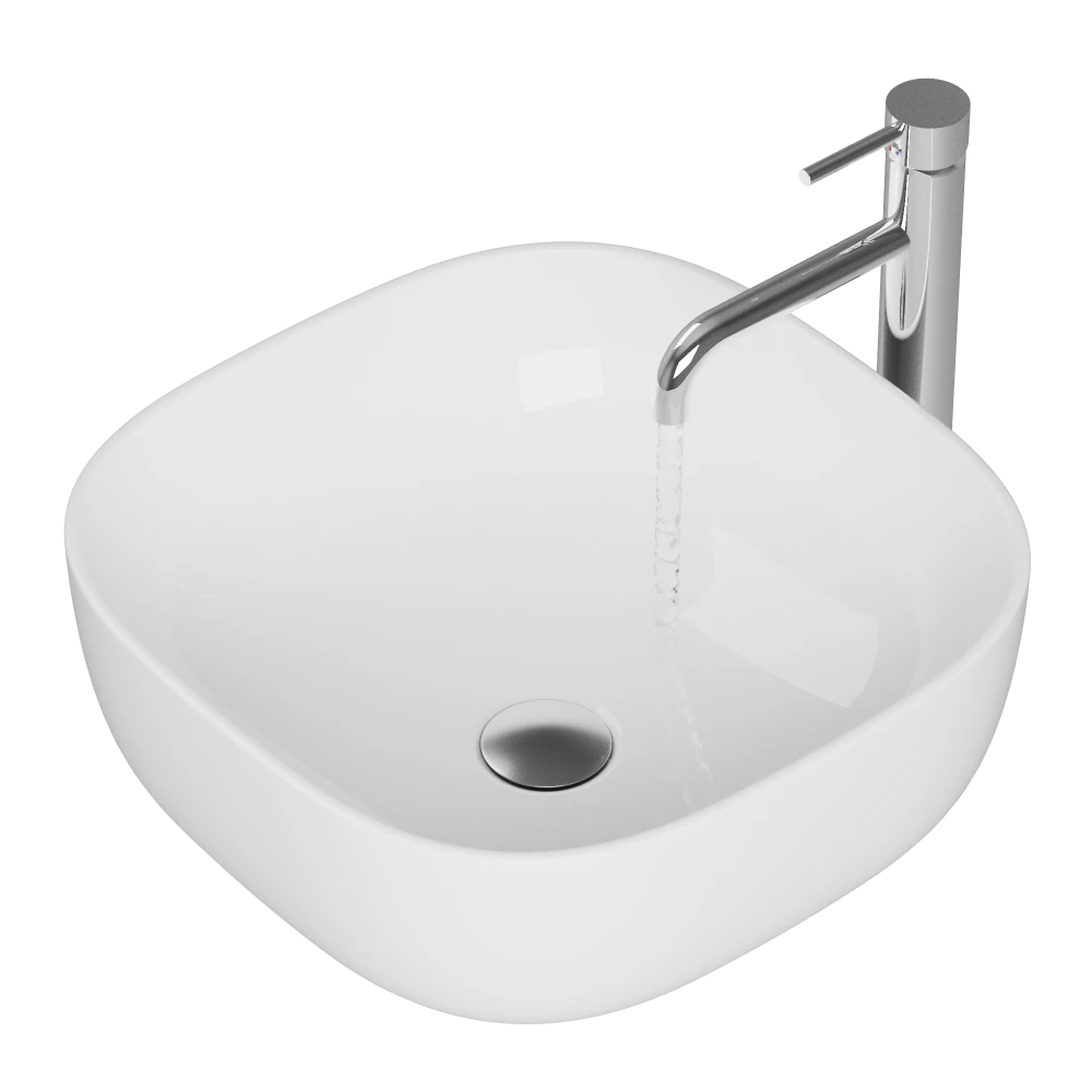 UMYWALKA NABLATOWA KWADRATOWA BIAŁA CERAMICZNA ŁAZIENKOWA SPRING Granitan – ujęcie z bliska / detal