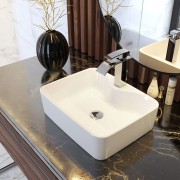 UMYWALKA NABLATOWA BIAŁA CERAMICZNA PROSTOKĄTNA ŁAZIENKOWA AVOLA Granitan – ujęcie z bliska / detal