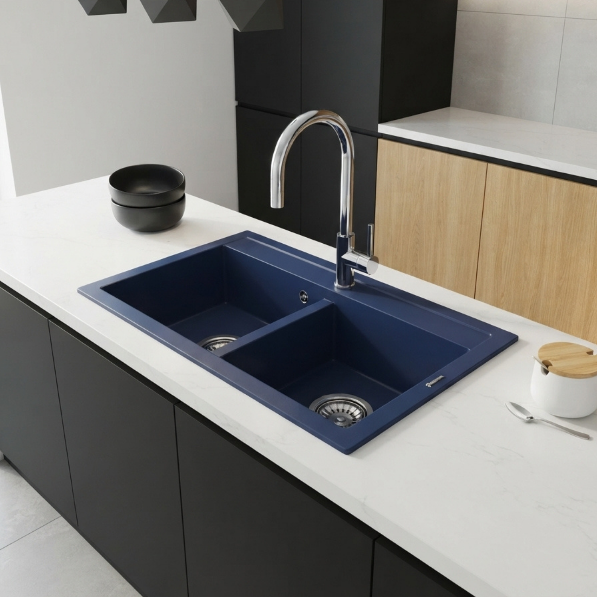 Zlewozmywak granitowy model DUET Granatowy Granitan — prezentacja produktu