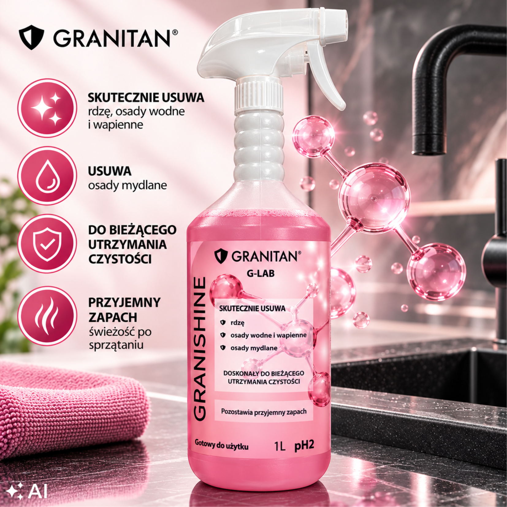 granishine prodkut do czyszczenia łazienek