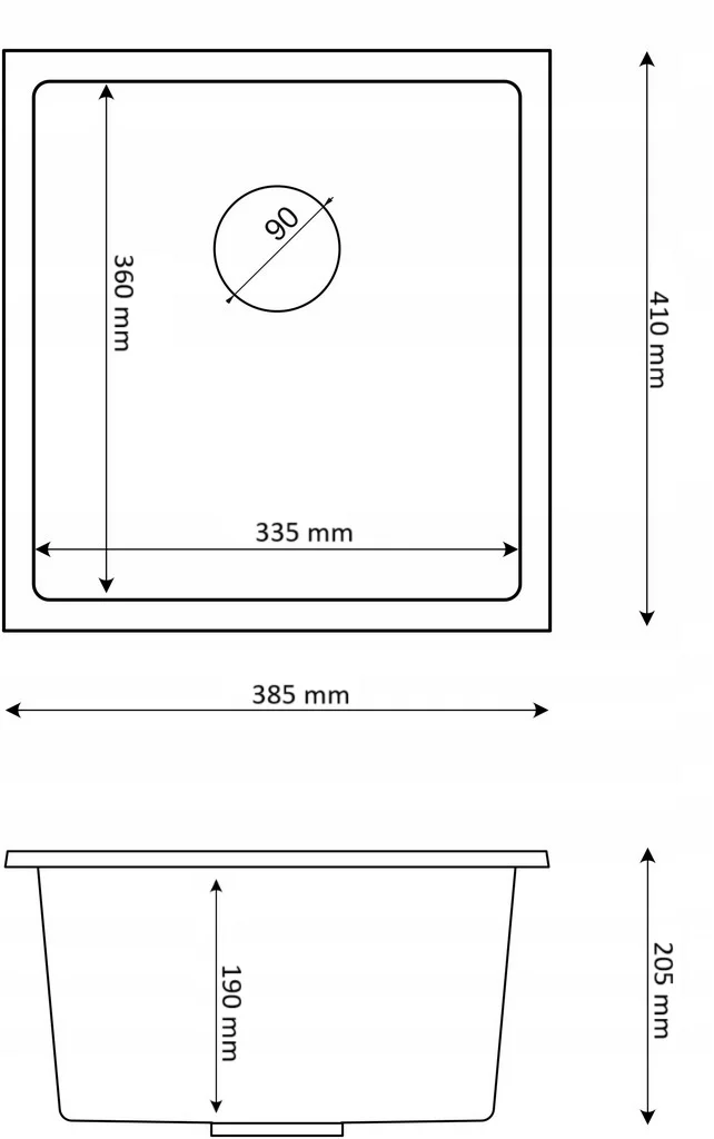 Rysunek techniczny produktu Zlewozmywak granitowy podwieszany  MINI 45