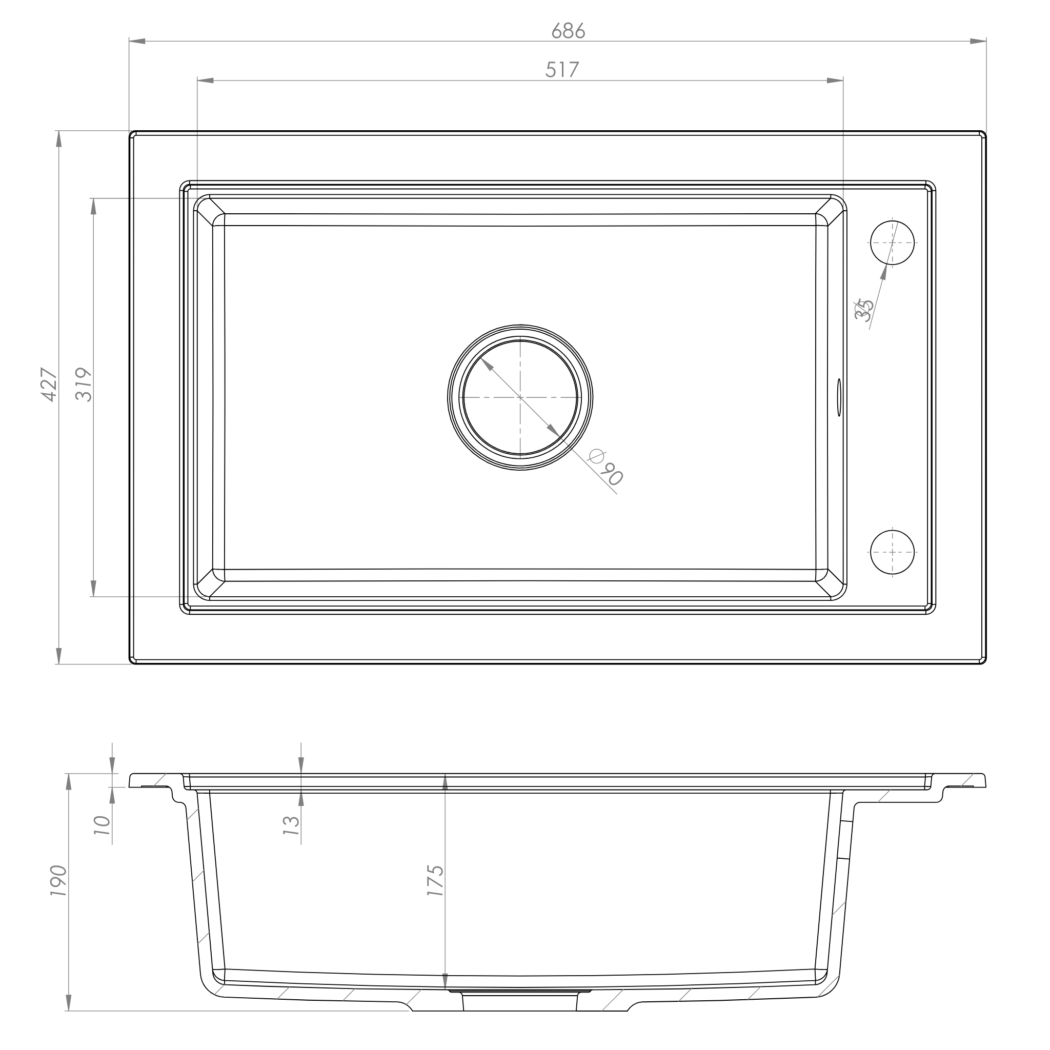 Rysunek techniczny produktu Zlewozmywak granitowy model PANAMA