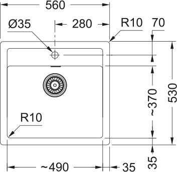 Rysunek techniczny produktu Zlewozmywak Franke SID 610 z baterią i dozownikiem